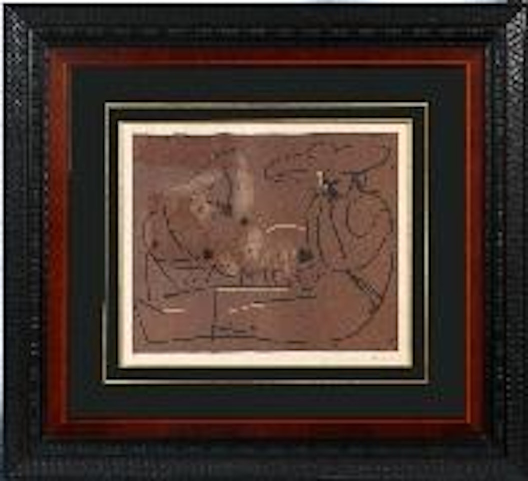 Femme couchee et homme au grand chapeau by Pablo Picasso