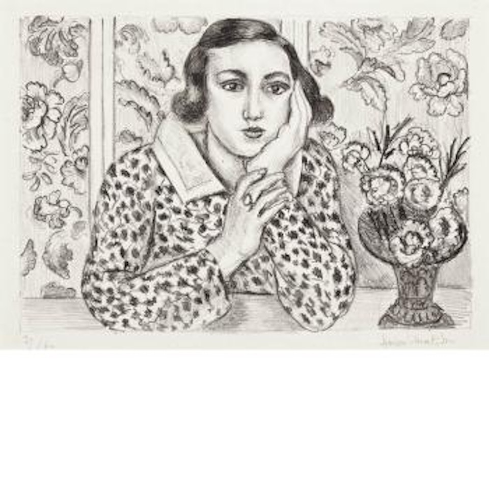 Jeune Fille Accoudee Au Paravent Fleuri (D. 439) by Henri Matisse