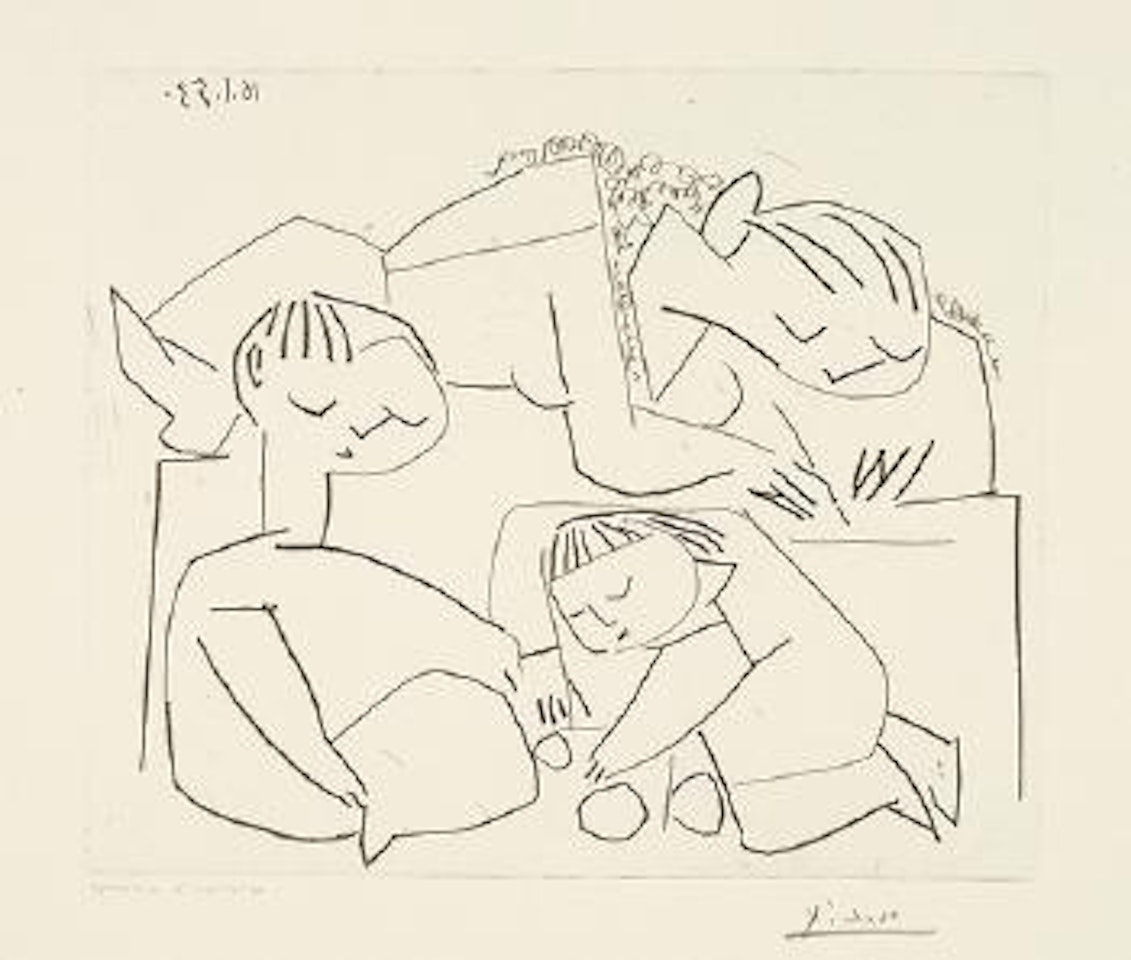 Françoise, Claude, Paloma: La Lecture et les jeux III by Pablo Picasso