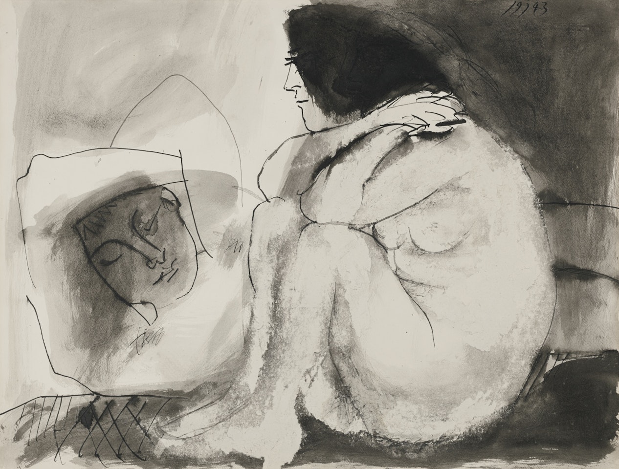 HOMME COUCHÉ ET FEMME ASSISE by Pablo Picasso