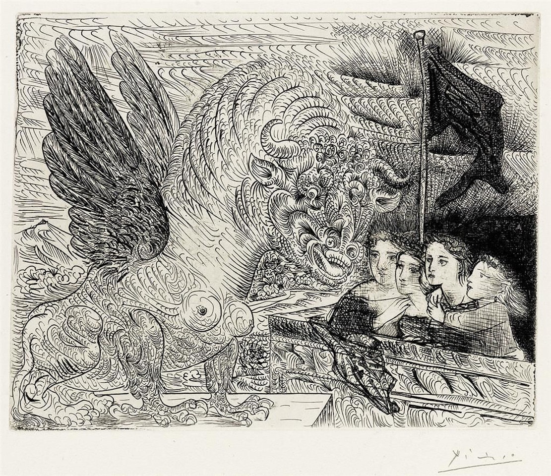 Taureau Ailé Contemplé Par Quatre Enfants by Pablo Picasso
