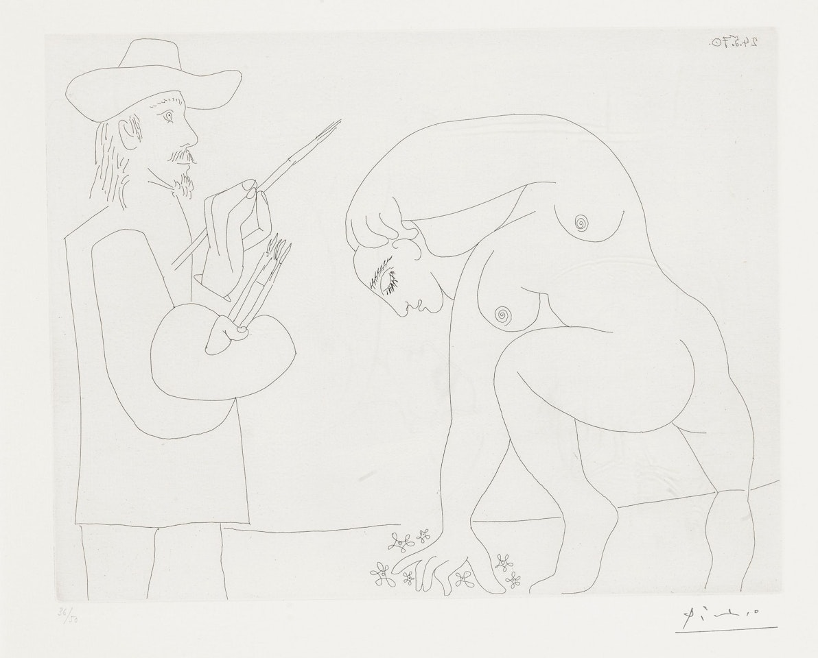 PEINTRE ET FEMME CUEILLANT DES FLEURS (B. 1911; BA. 1917) by Pablo Picasso