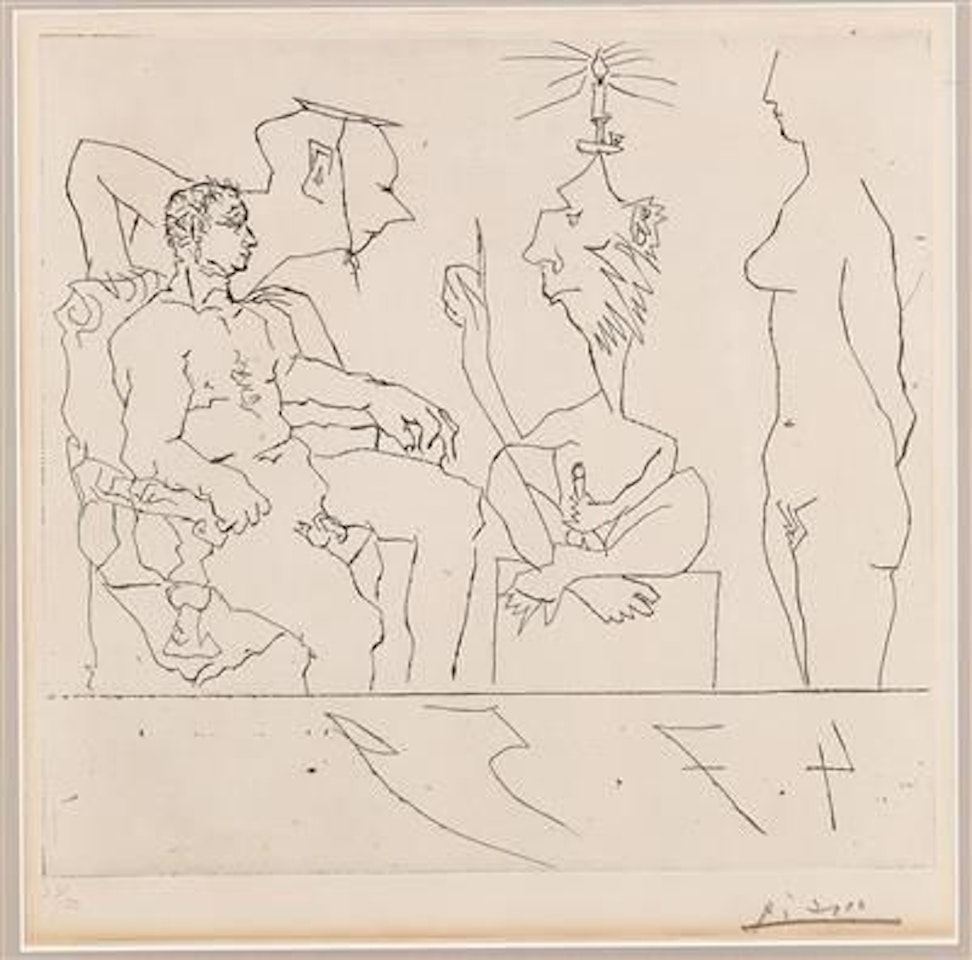 Philosopher discourant devant un notable, avec femme nue a droite by Pablo Picasso