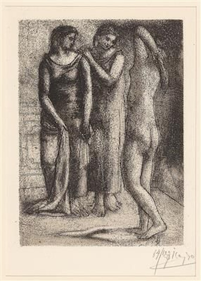 Groupe de Trois Femmes (Deux femmes regardant un modèle nu) by Pablo Picasso