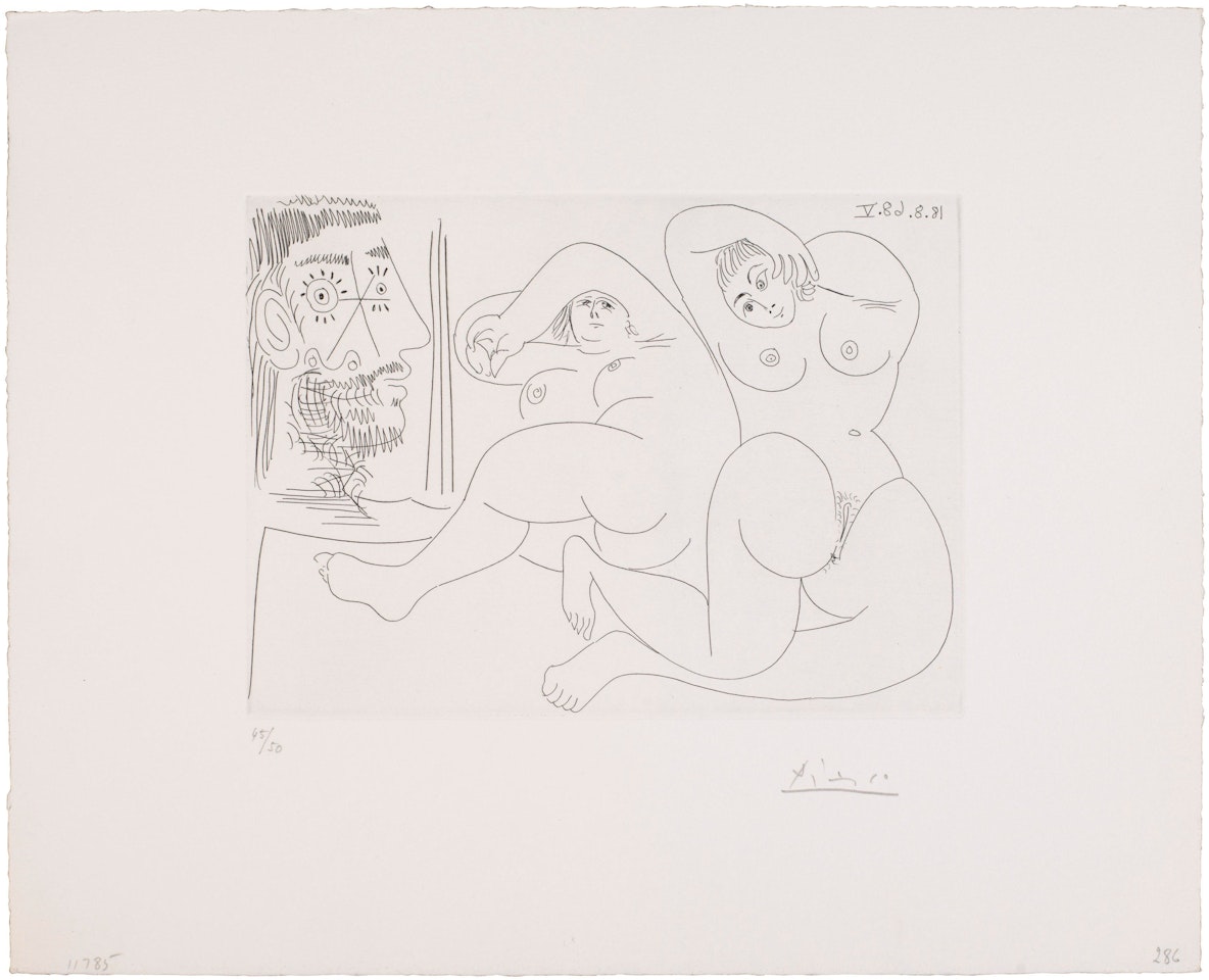 Deux grosses femmes nues et un voyeur, from La Série 347 by Pablo Picasso