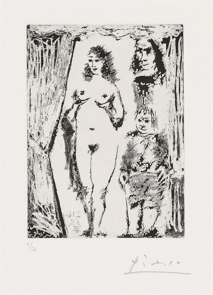 Couple et petit valet encadrés par une portière by Pablo Picasso