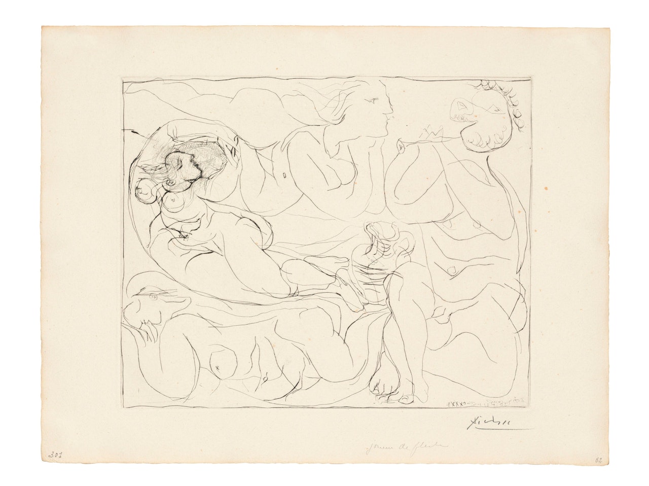 Flûtiste et trois Femmes nues, from: La Suite Vollard by Pablo Picasso