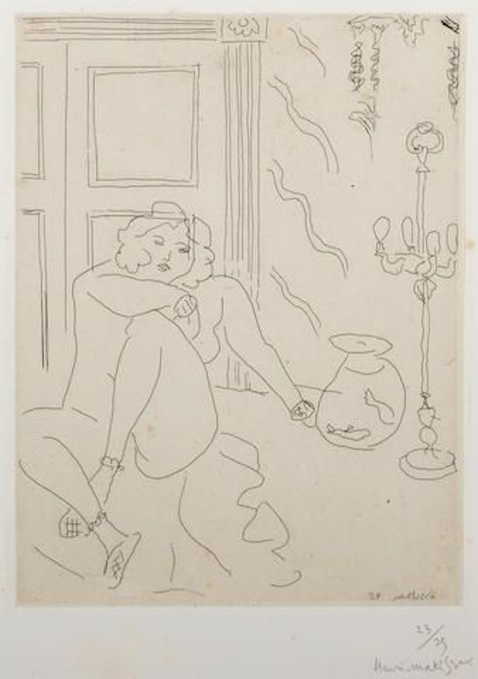 Nu dans un intérieur avec lampe vénitienne et poissons rouges by Henri Matisse