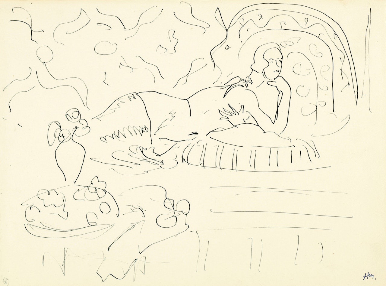 Nu sur coussin, vase de fleurs by Henri Matisse