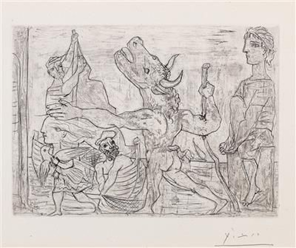 "Blind Minotaur Guided by a Little Pigeon Girl" by Pablo Picasso