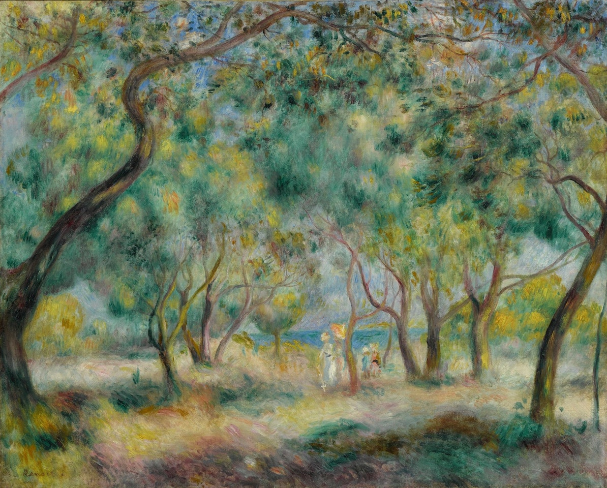 LA PROMENADE AU BORD DE LA MER (LE BOIS DE LA CHAISE NOIRMOUTIER) by Pierre-Auguste Renoir