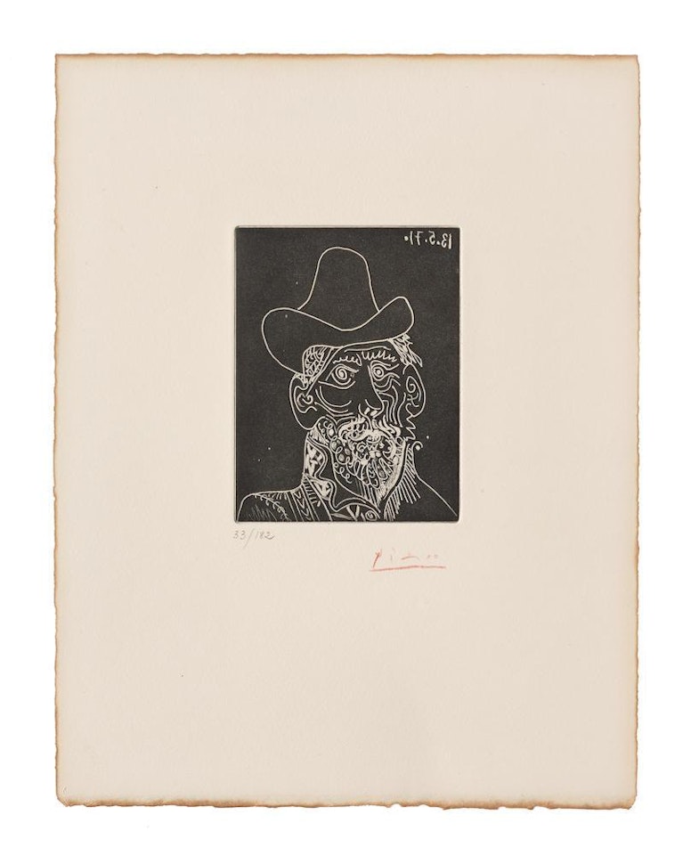 Buste d'homme barbu au chapeau, from L'hospital de la Santa Creu i de Sant Pau (Bloch , Baer 1989, Cramer Books 151) by Pablo Picasso