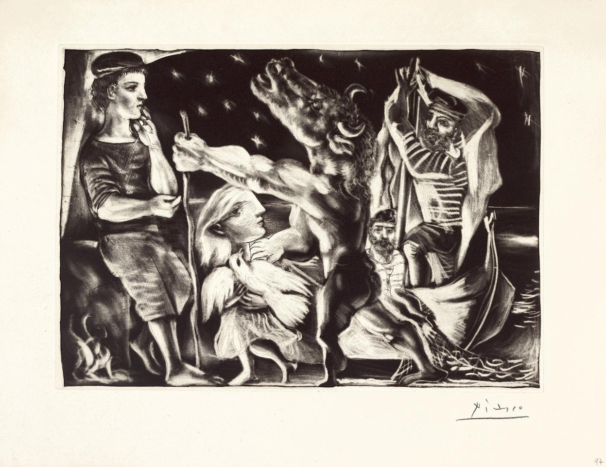 MINOTAURE AVEUGLE GUIDÉ PAR UNE FILLETTE DANS LA NUIT (B. 225; BA. 437) by Pablo Picasso