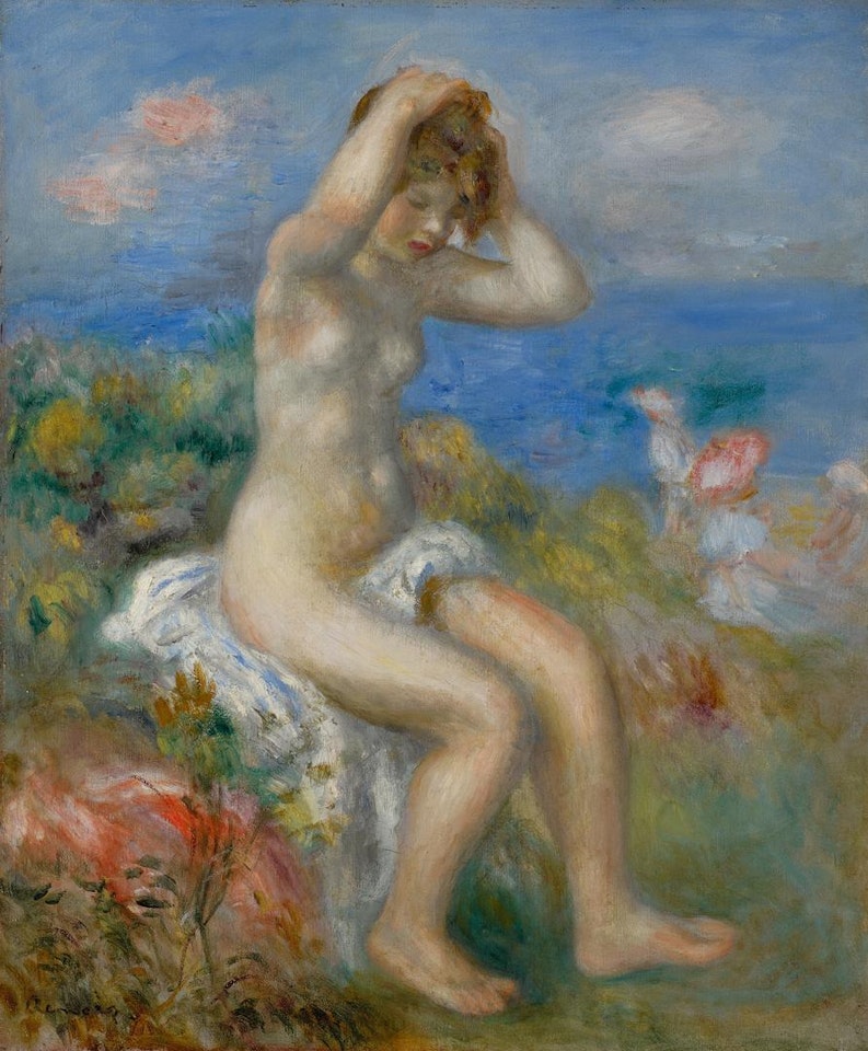 FEMME SE COIFFANT AU BORD DE LA MER by Pierre-Auguste Renoir