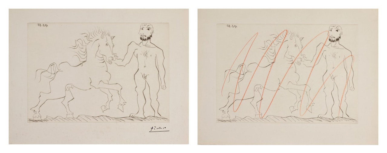 TWO WORKS: HOMME NU DEBOUT AVEC UN CHEVAL (B. 304; BA. 632) by Pablo Picasso