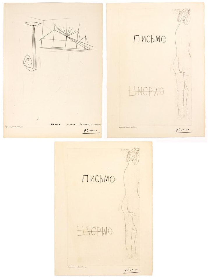 THREE WORKS: PISMO (LETTRE); CARMEN: PLATE XI (B. 462, 541; BA. 785, 807) by Pablo Picasso