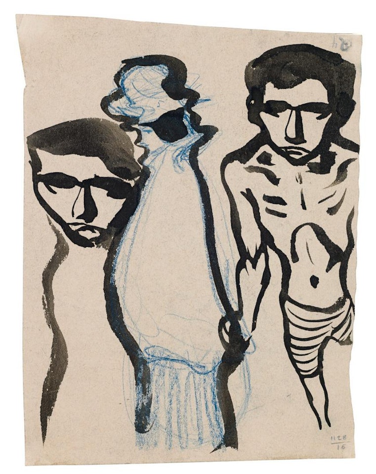 PERSONNAGES ET UNE FEMME - RECTO HOMME À LA BARBICHE - VERSO by Pablo Picasso