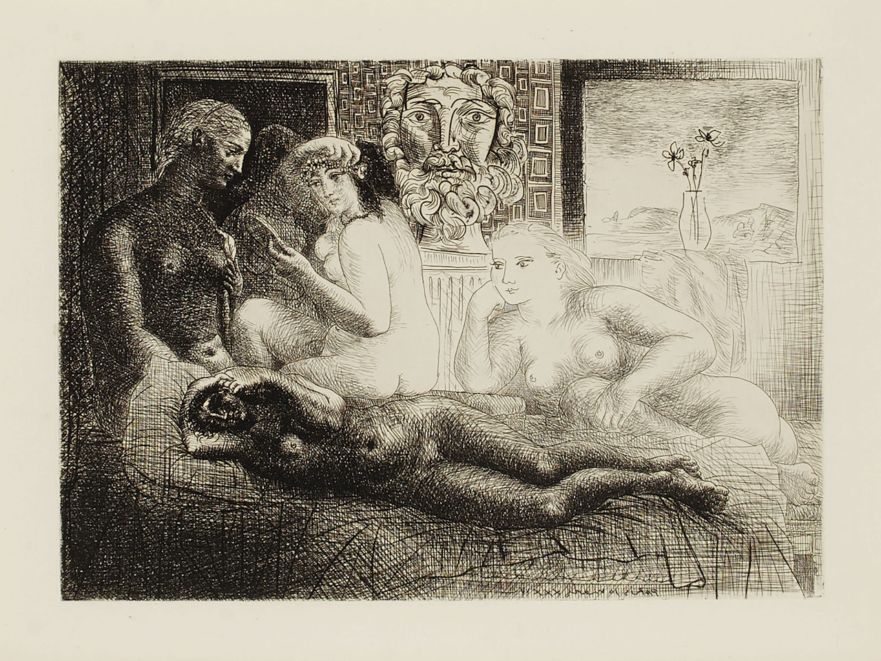 Quatre femmes nues et tête sculptée, from La Suite Vollard by Pablo Picasso