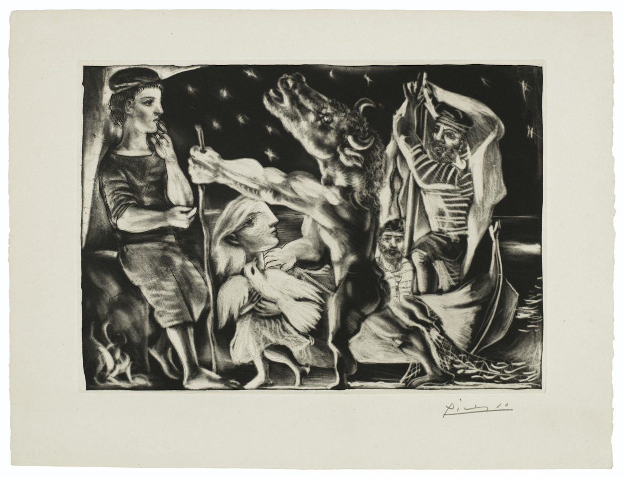 Minotaure aveugle guidé par une Fillette dans la nuit, from La Suite Vollard by Pablo Picasso