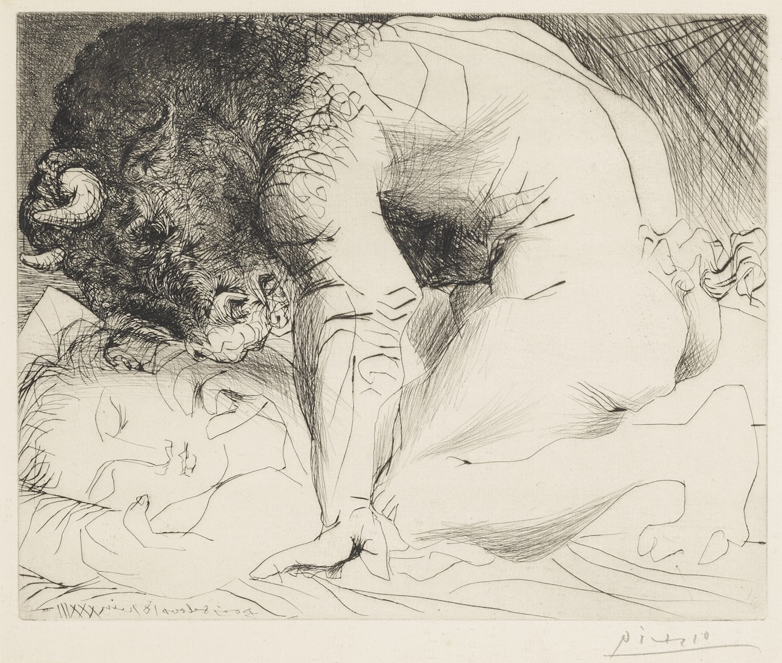MINOTAURE CARESSANT DU MUFLE LA MAIN D'UNE DORMEUSE (B. 201; BA. 369) by Pablo Picasso