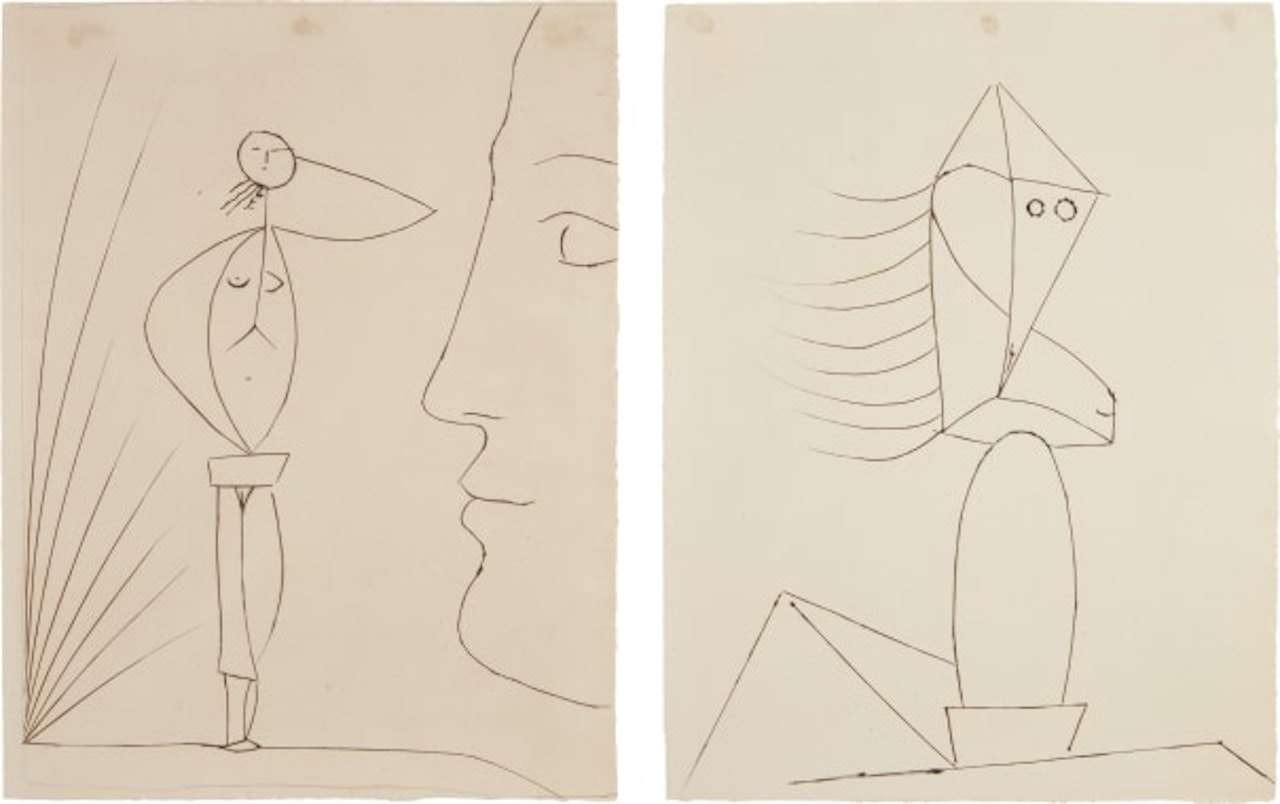 Profil et femme nue; and Sculpture (Profile and Naked Woman; and Sculpture), from Six Contes Fantasques (Six Whimsical Tales) by Pablo Picasso