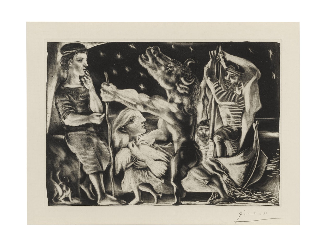 MINOTAURE AVEUGLE GUIDÉ PAR UNE FILLETTE DANS LA NUIT (B. 225; BA. 437) by Pablo Picasso