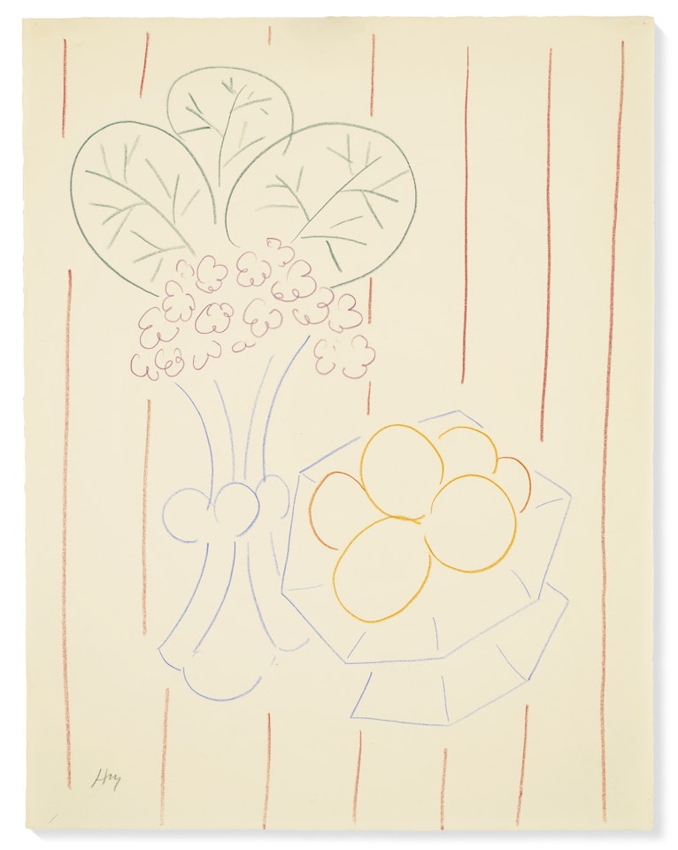 Fleurs et fruits, fond rayé by Henri Matisse